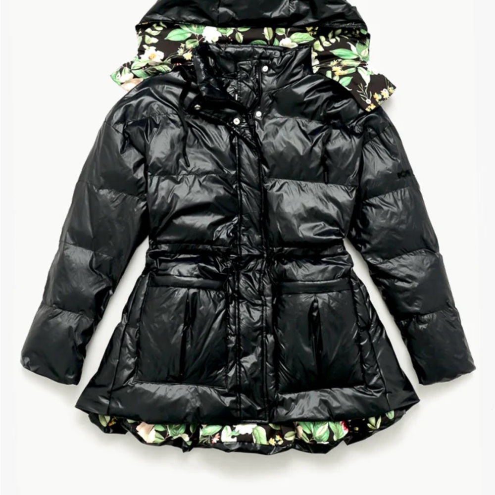 POPFLEX Pearl Peplum Puffer Jacket in black